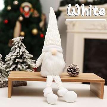 KoveYzao Christmas Ornaments Dwarf, Holiday Xmas Decoration Gnome Plush Toys, Indoor Faceless Old Man Doll with Hanging Legs, Christmas Decoration for Christmas Tree Shop Window Fireplace (White)