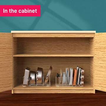 AmoVee 2 Pack Kitchen Organizer Set, Pan and Pot Lid Organizer Rack for Pots & Pans, Lids, Plates, Cutting Boards, Bakeware, Cooling Rack, Serving Trays, Total 12 Compartments, Silver