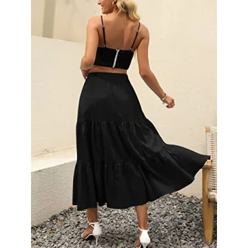 Stylish ANRABESS Boho Flowy Midi Skirt with Pockets