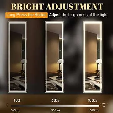 Vlsrka LED Full-Length Mirror, Floor Mirror with Lights, Wall Mounted Lighted Mirror, Free Standing Mirror, Dressing Body Mirror, 3 Color Lighting & Dimmable Brightness(63 x 16in, Silver)