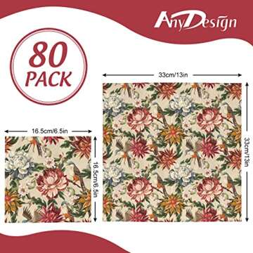 AnyDesign 80 Pack Floral Paper Napkins Vintage Watercolor Bohemian Mandala Disposable Napkins Decora...