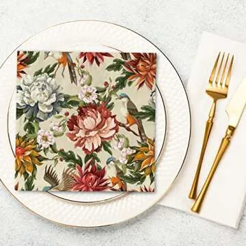 AnyDesign Floral Paper Napkins - Vintage Eco-Friendly Style