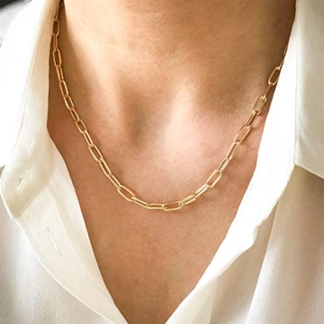 Elegant 14K Gold Plated Oval Link Chain Necklace for Women