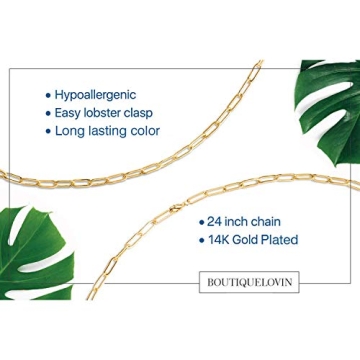 Elegant 14K Gold Plated Oval Link Chain Necklace for Women