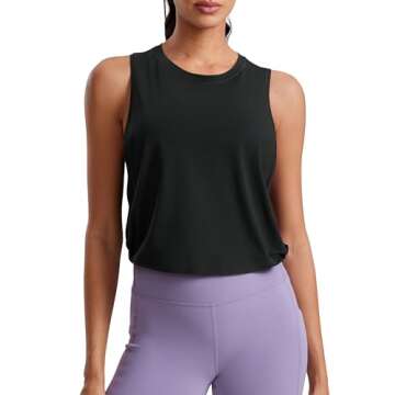 CRZ YOGA Pima Cotton Cropped Workout Tank Tops for Women - Sleeveless Sports Athletic Yoga Running Gym Crop Shirts Black Medium