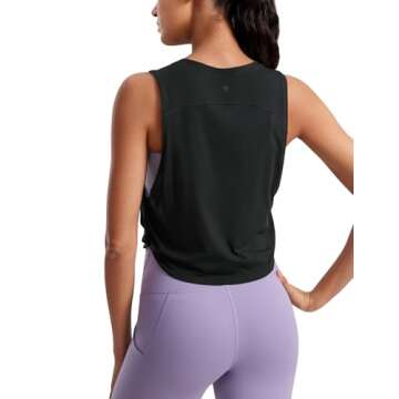 CRZ YOGA Pima Cotton Cropped Workout Tank Tops for Women - Sleeveless Sports Athletic Yoga Running Gym Crop Shirts Black Medium