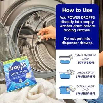 Dropps Odor & Stain Biobased Power Laundry Detergent Pods, Crisp Breeze (64 Pods) - HE Compatible Laundry Pods for Fresh Clothes - Laundry Soap Supplies & Recyclable Paperboard Packaging