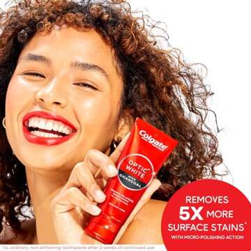 Colgate Optic White Charcoal Whitening Toothpaste, Cool Mint, Enamel-Safe with Fluoride, 2 Pack 4.2oz Tubes