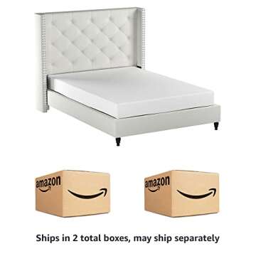 Home Life Premiere Classics Cloth Light Beige Cream Linen 51" Tall Headboard Platform Bed with Slats Queen - Complete Bed 5 Year Warranty Included- 007