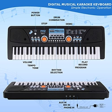 Pyle Electric Keyboard Piano, 49-Key Digital Karaoke Piano with Stereo Speakers, Rechargeable Batter...
