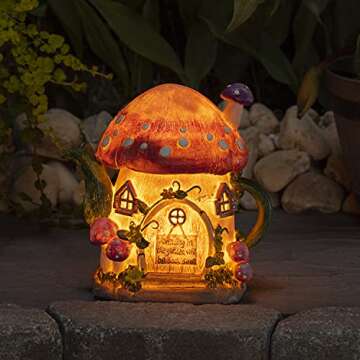 VP Home Mushroom Teapot Solar Light for Home and Outdoor Decor, Mushroom Solar Powered Flickering LE...