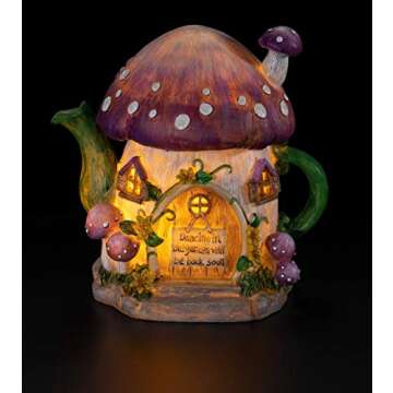 VP Home Mushroom Teapot Solar Light for Home and Outdoor Decor, Mushroom Solar Powered Flickering LED Garden Light, Solar Powered Teapot Backyard Party Decoration Light, Fairy Garden House
