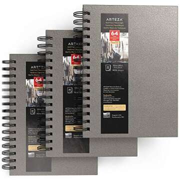 ARTEZA Watercolor Sketchbook, 3-Pack, 64 Pages Each, 5.5 x 8.5 Inches, Gray Hardcover, 140-Pound Spiral-Bound Paper