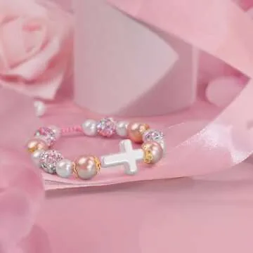 Beautiful Pearl Cross Bracelet for Girls' Religious Events