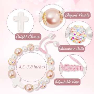 Beautiful Pearl Cross Bracelet for Girls' Religious Events