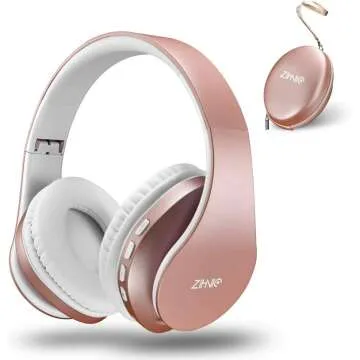 ZIHNIC Bluetooth Over-Ear Headphones in Rose Gold