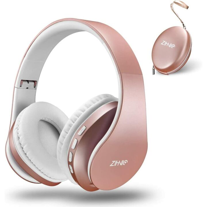 ZIHNIC Bluetooth Over-Ear Headphones in Rose Gold