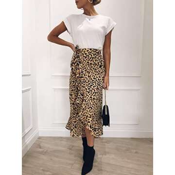 Woman Lace-up Band Sideling Ruffle Leopard Print Midiskirt (S, Yellow Leopard Print)