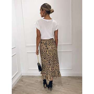 Woman Lace-up Band Sideling Ruffle Leopard Print Midiskirt (S, Yellow Leopard Print)