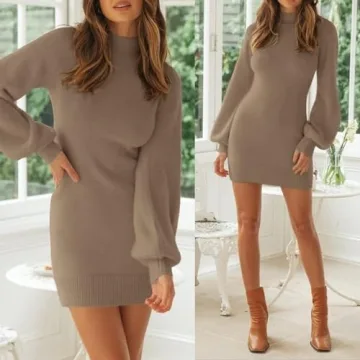 ZESICA Women's Soft Turtleneck Knit Dress - Stylish & Comfortable