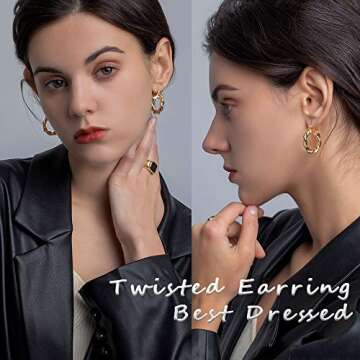 CLASSYZINT Twisted Hoop Earrings 14K Gold Plated Dainty Lightweight Hypoallergenic Chunky Hoops Earrings for Women