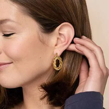 CLASSYZINT Twisted Hoop Earrings 14K Gold Plated Dainty Lightweight Hypoallergenic Chunky Hoops Earrings for Women