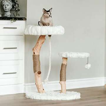 MAU Modern Cat Tree Tower, Natural Branch Cat Condo, Luxury Wood Cat Tower, Cat Scratching Tree, Cat...