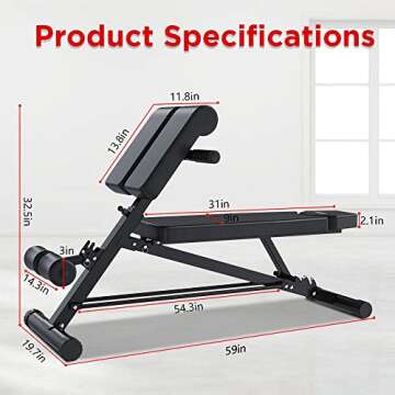 YOLEO Adjustable Weight Bench- 500lbs Utility Bench for Full Body Workout; Multi Purpose Decline Fitness Bench Roman Chair; Sit Up Abs All-in-One Hyper Back Extension Exercise Bench