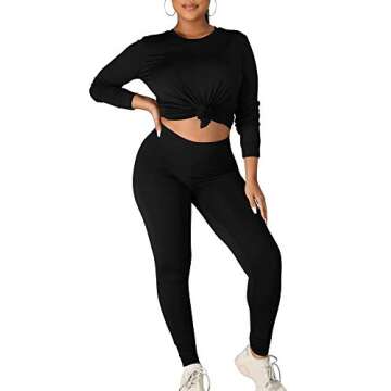 Kaximil Women's Workout Tracksuit 2 Piece Outfits Long Sleeve Top Legging Jogger Pants Set