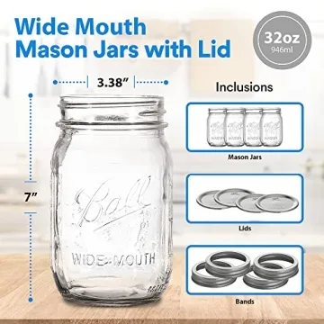 Wide Mouth Mason Jars Pack - Perfect for Canning & DIY