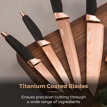 Tower Damascus Effect Kitchen Knife Set with Stainless Steel Blades and Acrylic Stand, 5 Piece, Black 5 Count