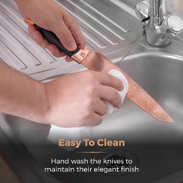 Tower Damascus Effect Kitchen Knife Set with Stainless Steel Blades and Acrylic Stand, 5 Piece, Black 5 Count