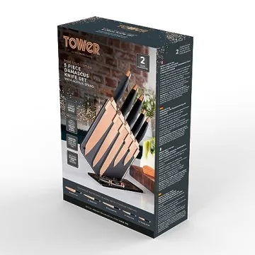 Tower Damascus Effect Kitchen Knife Set with Stainless Steel Blades and Acrylic Stand, 5 Piece, Black 5 Count