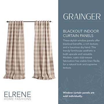 Elrene Home Fashions Farmhouse Living Grainger Buffalo-Check Blackout Window Curtain, Living Room an...