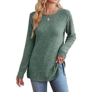 Jescakoo Tunic Tops to Wear with Leggings Pullover Sweaters for Women 2024 Green M