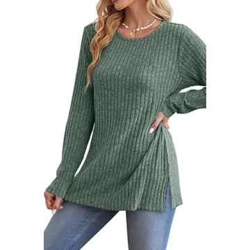 Jescakoo Tunic Tops to Wear with Leggings Pullover Sweaters for Women 2024 Green M