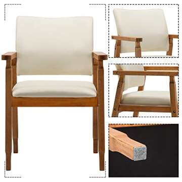 thksbought Set of 2 Mid Century Modern Walnut Dining Chairs Wood Arm Beige Fabric Kitchen Cafe Living Room Decor Furniture