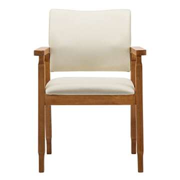 thksbought Set of 2 Mid Century Modern Walnut Dining Chairs Wood Arm Beige Fabric Kitchen Cafe Living Room Decor Furniture