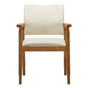 thksbought Set of 2 Mid Century Modern Walnut Dining Chairs Wood Arm Beige Fabric Kitchen Cafe Living Room Decor Furniture