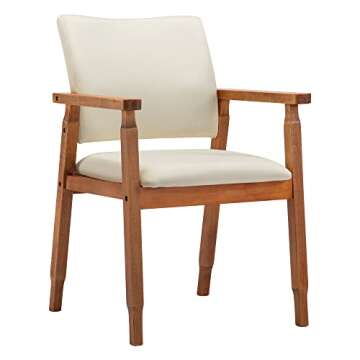 thksbought Set of 2 Mid Century Modern Walnut Dining Chairs Wood Arm Beige Fabric Kitchen Cafe Living Room Decor Furniture