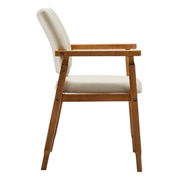 thksbought Set of 2 Mid Century Modern Walnut Dining Chairs Wood Arm Beige Fabric Kitchen Cafe Living Room Decor Furniture