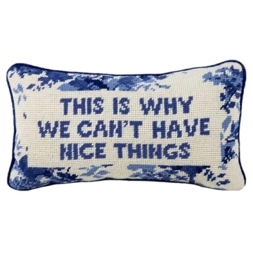 FURBISH Handmade Needlepoint Decorative Throw Pillow - Nice Things - 8" x 14" - Small Embroidered Ac...