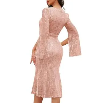 COOAN Cocktail Dress for Women, Weddings as a Guest, Evening Party Formal Sequin Dress, Sequin Slim ...