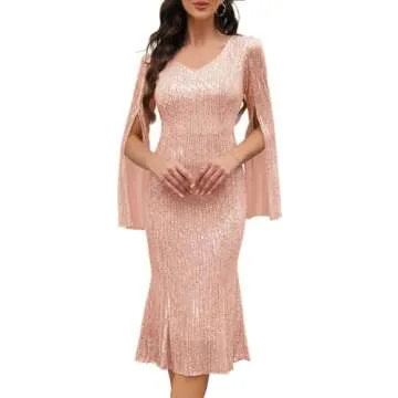 COOAN Cocktail Dress for Women, Weddings as a Guest, Evening Party Formal Sequin Dress, Sequin Slim Midi Fishtail Dresses