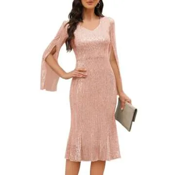 COOAN Cocktail Dress for Women, Weddings as a Guest, Evening Party Formal Sequin Dress, Sequin Slim Midi Fishtail Dresses