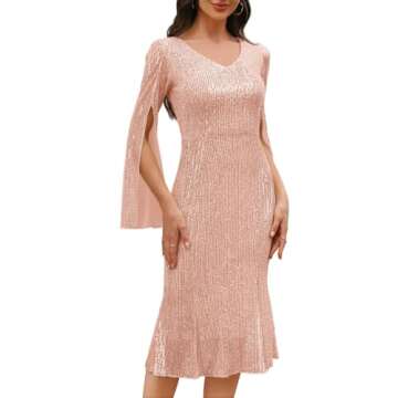 COOAN Cocktail Dress for Women, Weddings as a Guest, Evening Party Formal Sequin Dress, Sequin Slim Midi Fishtail Dresses