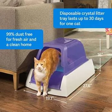 PetSafe ScoopFree Purple Front-Entry Covered Ultra Self Cleaning Cat Litter Box System - Includes Automatic Cat Litter Box with Lid, Disposable Litter Tray, 4.5 lb Premium Blue Crystal Cat Litter