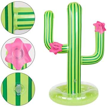 UNIME Inflatable Cactus Ring Toss Game Set Target Toss Floating Swimming Ring Toss Includes Inflatab...