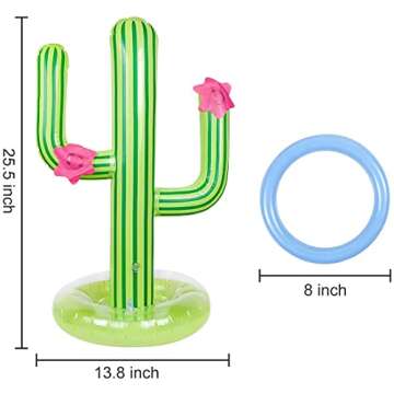 UNIME Inflatable Cactus Ring Toss Game Set Target Toss Floating Swimming Ring Toss Includes Inflatable Cactus,4 Color Inflatable Rings for Fiesta Party Accessories Hawaiian Pool Beach Party Decoration Supplies