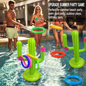 UNIME Inflatable Cactus Ring Toss Game Set Target Toss Floating Swimming Ring Toss Includes Inflatable Cactus,4 Color Inflatable Rings for Fiesta Party Accessories Hawaiian Pool Beach Party Decoration Supplies